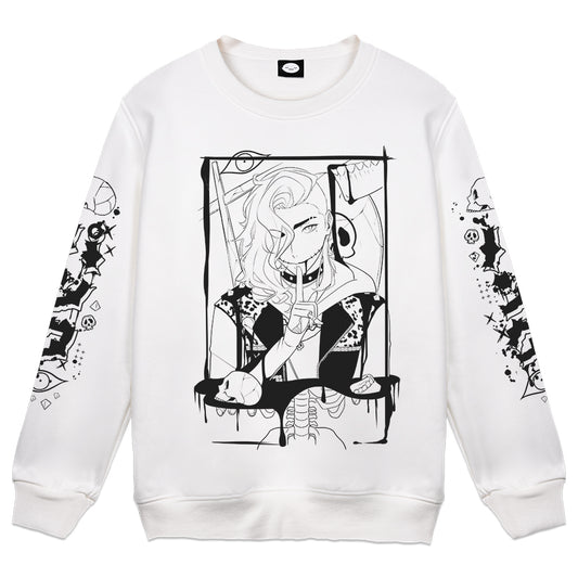 DamienDreadVT Horror Punk White Crewneck